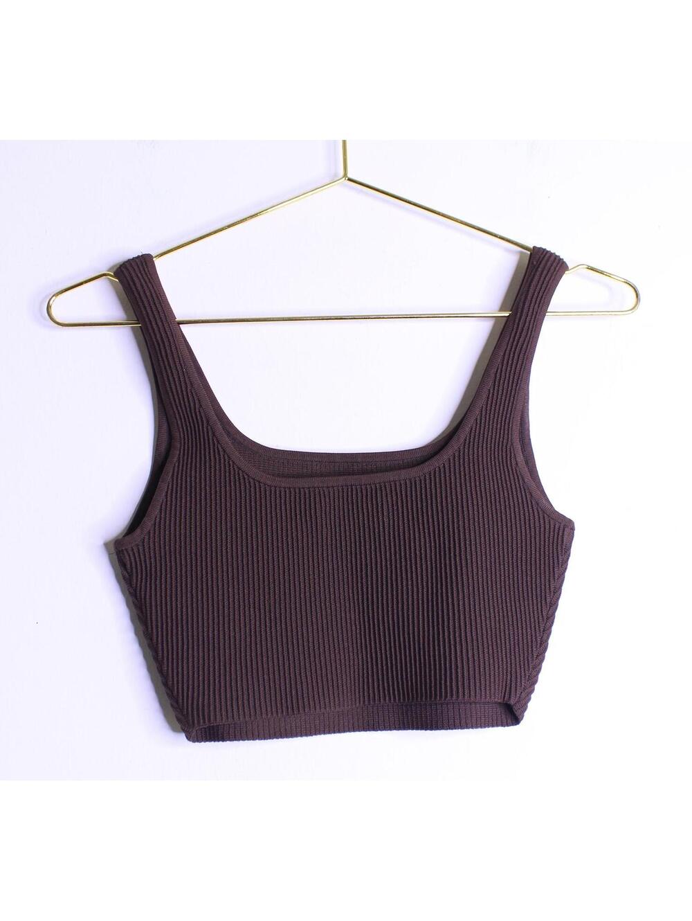 Aritzia Babton Chocolate Brown Ribbed Crop Tank - Small